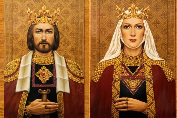 Karalius Mindaugas ir Karalienė Morta, © Dailininkės Janinos Malinauskaitės tapyba