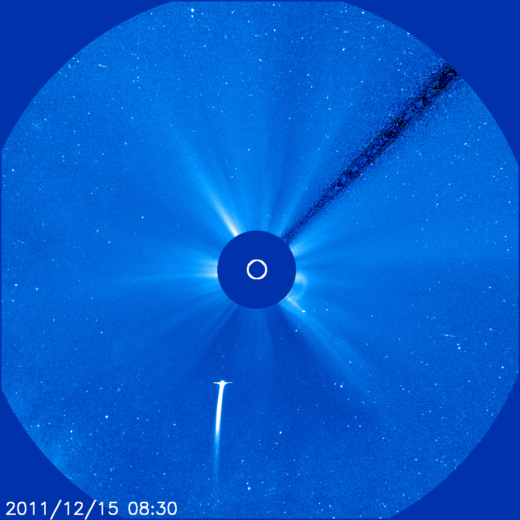 Kometa Lovejoy (C/2011 W3) straipsnio rašymo metu matoma SOHO observatorijoje. NASA nuotr.