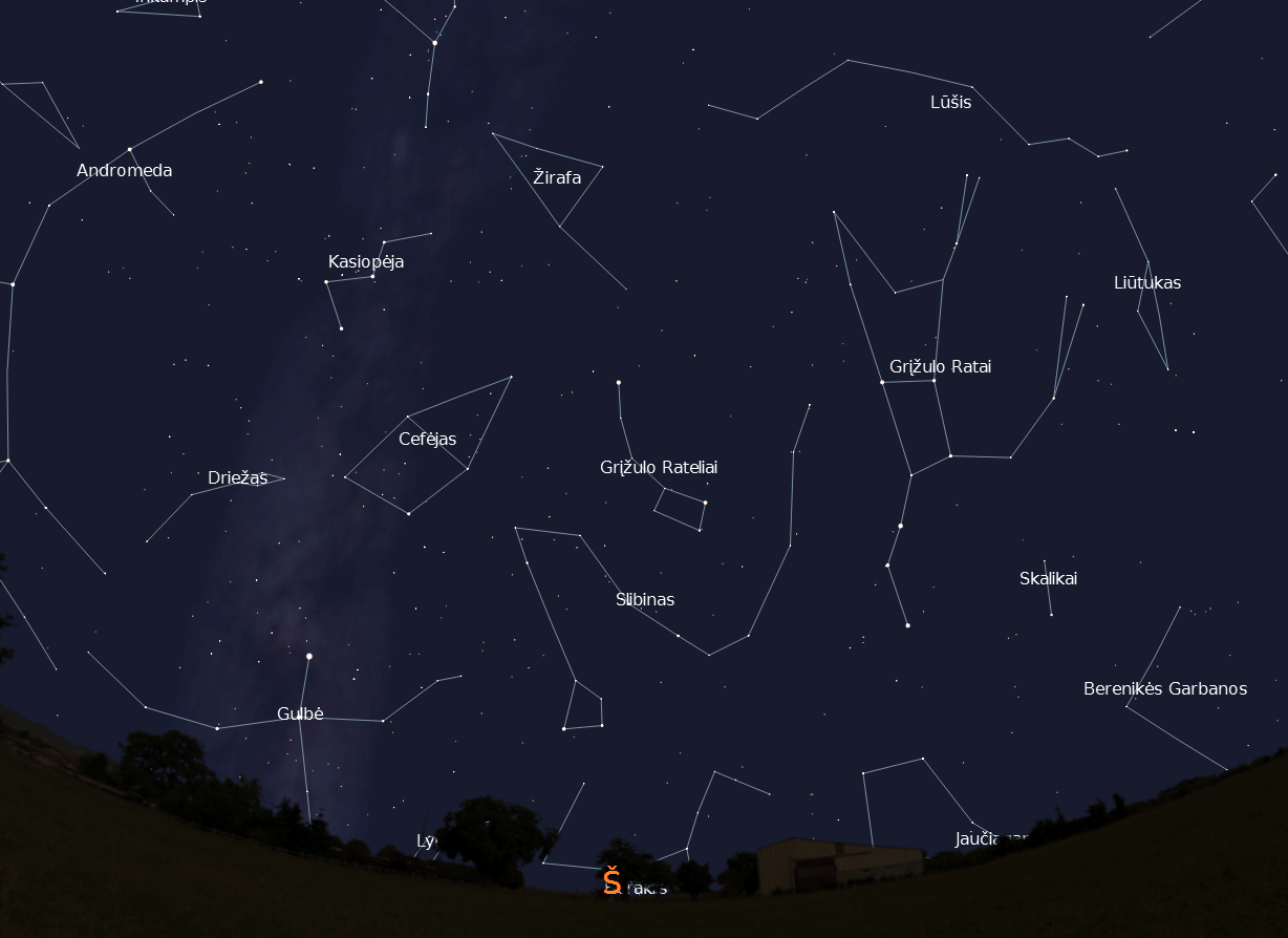 Šiaurinės dangaus pusės žvaigždynai, vasario 15 d., 20 val.,  „Stellarium“ nuotr.