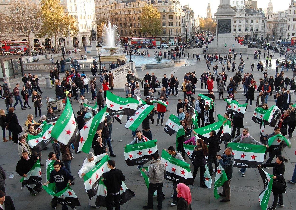 Aktyvistai Londono centre reikalauja nutraukti žudynes Sirijoje | L.Medelio nuotr.