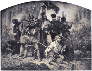 1863 m. sukilimo mūšis. Dail. Arturas Grotgeris
