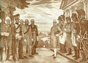 „Imperatorius Napoleonas I Vilniuje skiria Lietuvos Laikinąją Vyriausybę“ (dail. Petras Kalpokas)