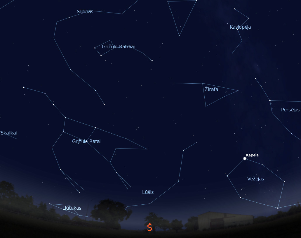  Šiaurinė dangaus pusė rugsėjo 15 d. 22 val. (piešinys sukurtas „Stellarium“ programa).