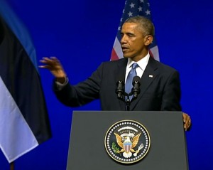 Barakas Obama Talino Nordea koncertų rūmuose pasakė kalbą „Rusijos agresija Ukrainoje“ | Alkas.lt nuotr