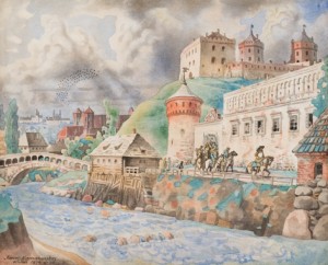 Kamarausko_akvarele_Vilniaus Gedimino pilis XVI amziuje. Fotografas Antanas Luksenas