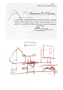 5 pav. S. Lorentzui adresuotas kvietimas į Istorinės-meninės komisijos posėdį 1931 m. rugsėjo 22 d. ir kitoje jo pusėje esantis piešinys (LCVA, f. 51 ap. 10, b. 1198, lp. 104)