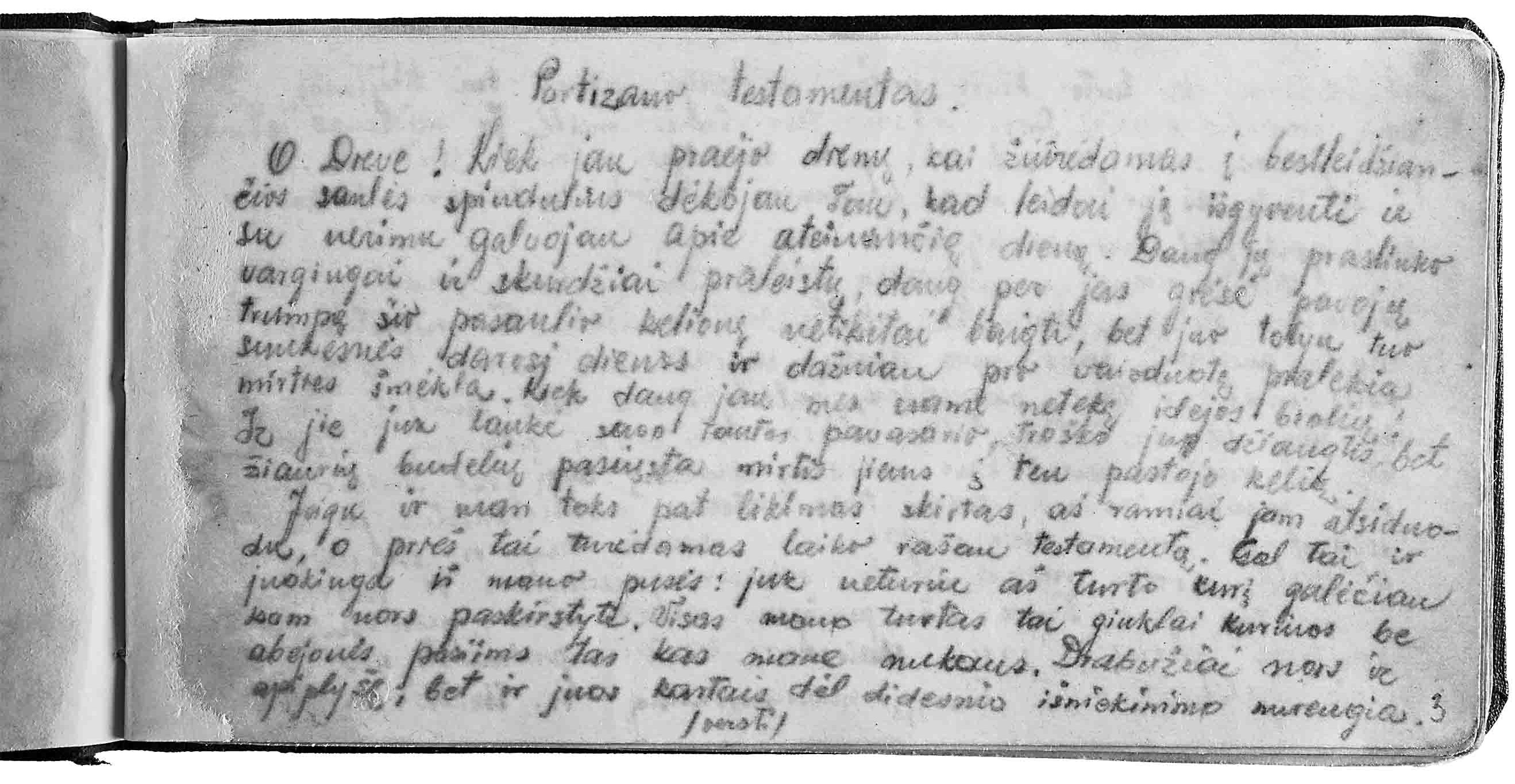 Balio Vaičėno parašytas partizano testamentas 1945 m. liepos 28 d. | Laisvės kovų muziejaus Obeliuose nuotr.
