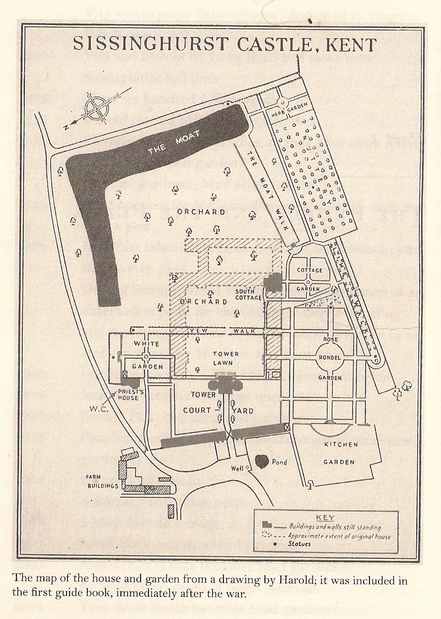 Sissinghurst pilies ir sodų planas