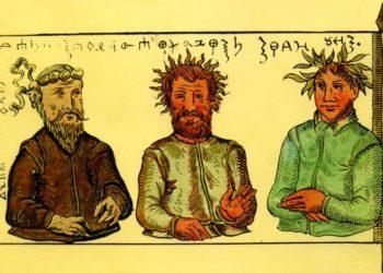 Prūsų dievų trejybė: Patolas, Perkūnas, Patrimpas, S.Grunau XVI a.