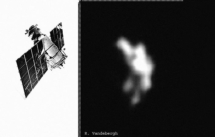 „Meteor-1“ (kairėje) paskutinį kartą nufotografuotas (dešinėje) Belgijos astronomo mėgėjo Ralfo Vandebergh