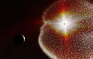 Saulės dalelių štormas artėja prie magnetinio skydo neturinčios Veneros. NASA nuotr.