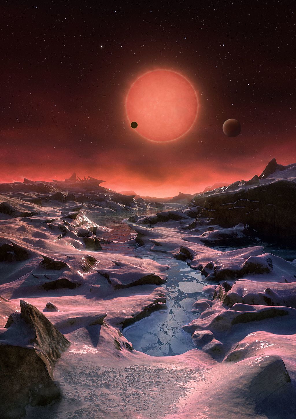 Žvilgsnis iš planetos TRAPPIST-1c į tėnykštę saulę TRAPPIST-1. Meninė fantazija | wikipedia.org nuotr.