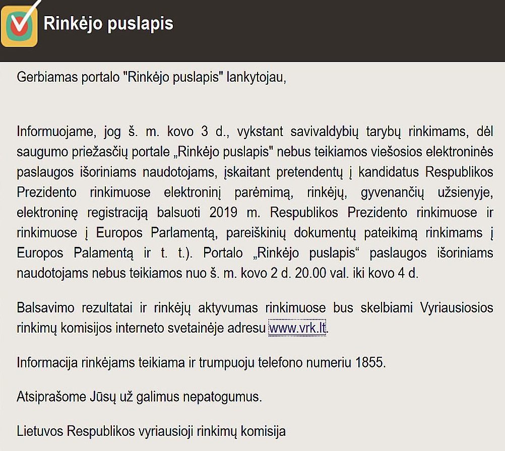 Užblokuotas rinkimų portalas www.rinkejopuslapis.lt | Alkas.lt nuotr.