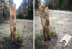 Išniekinti Pasvalio Žadeikių miško partizanų atminimo ženklai | Pasvalio krašto muziejaus nuotr.