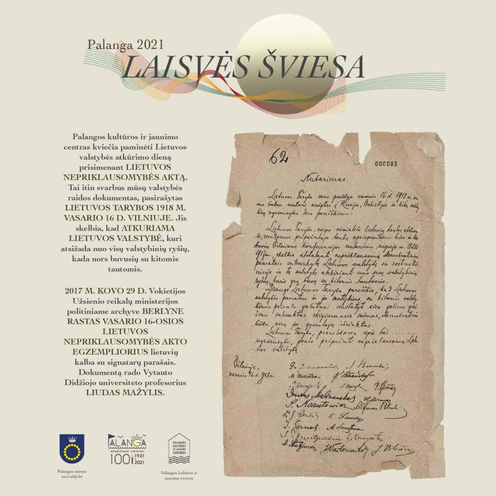 Vasario 16-ąją Palanga kviečia įsiklausyti į Nepriklausomybės Akto žodžius