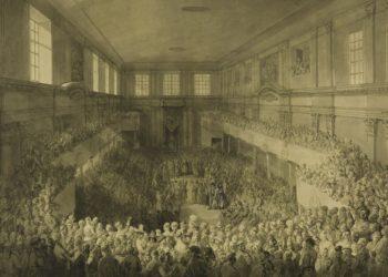 1791 m. gegužės 3 d. Konstitucijos priėmimas Karalių rūmų Senatorių salėje Varšuvoje Dailininkas Žanas Pjeras Norblinas de la Gurdenas, apie 1791 m. | Lenkijos nacionalinės bibliotekos nuotr.