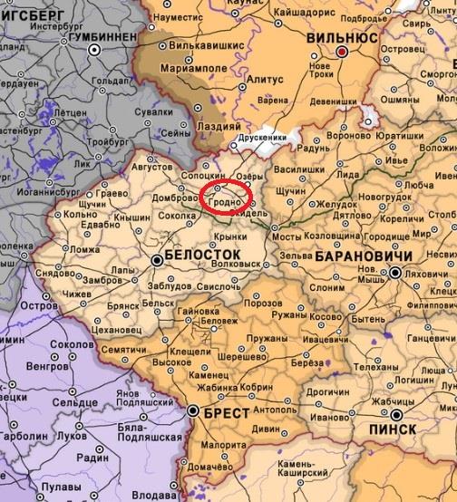 Žemėlapio fragmentas, kuriame parodyta siena tarp Vokietijos ir Sovietų Rusijos | euroregion-grodno.by nuotr.