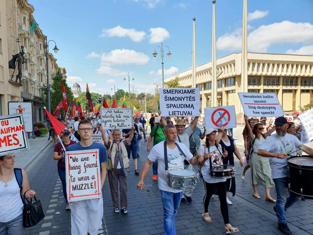 Mitinge pasmerktas valdžios siekis privalomai skiepyti ir testuoti Lietuvos piliečius Papildyta