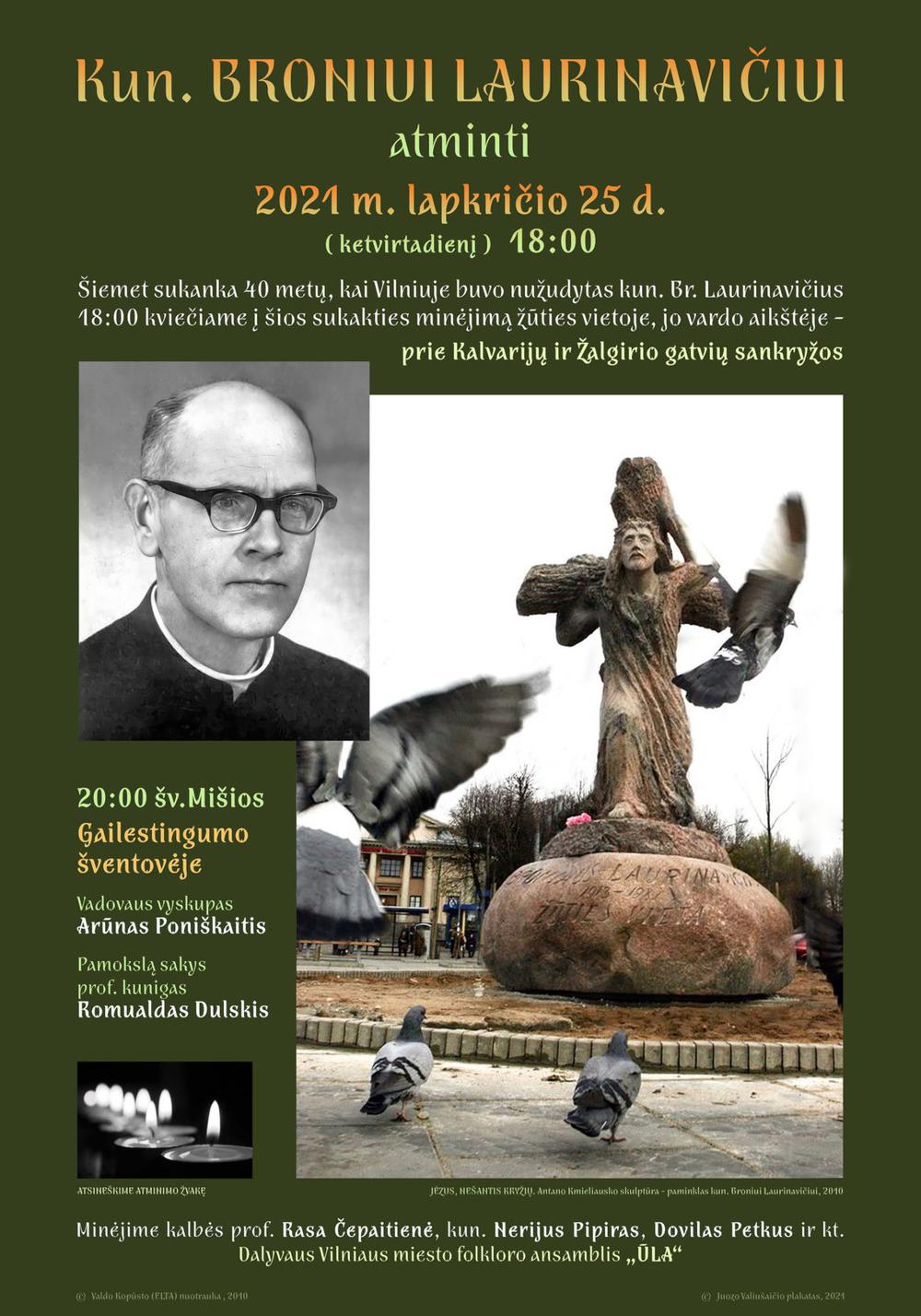 Vilniuje bus paminėtos kunigo Broniaus Laurinavičiaus žūties metinės