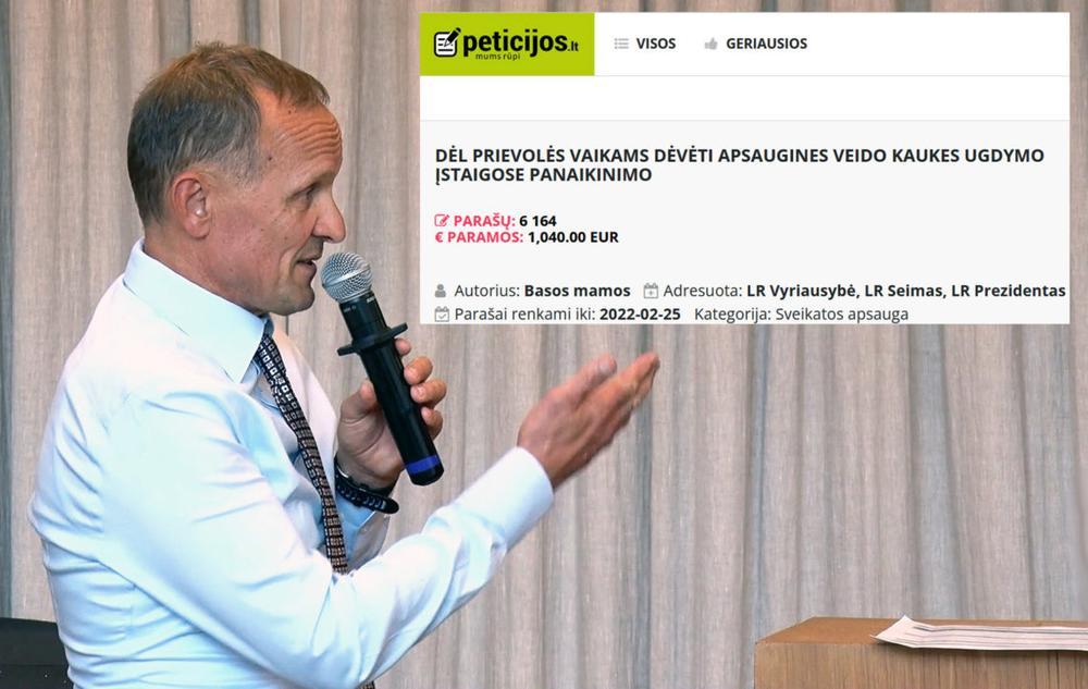 dr. Rimantas Jankūnas kviečia pasirašyti peticiją prieš kaukes ugdymo įstaigose | Alkas.lt koliažas