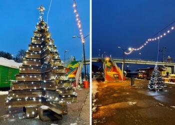 Iš bėgių likučių pagaminta eglė | sumin.lrv.lt nuotr.