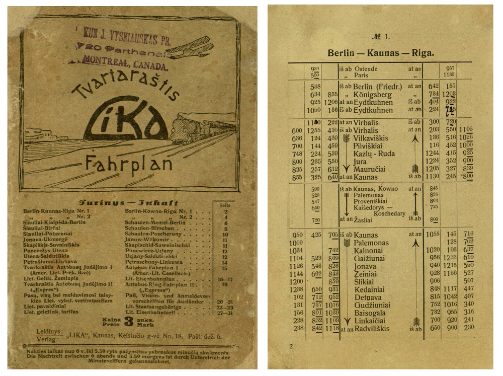 1921 m. traukinių tvarkaraštis | VŠĮ Kazlų Rūdos turizmo ir verslo informacijos centro nuotr.