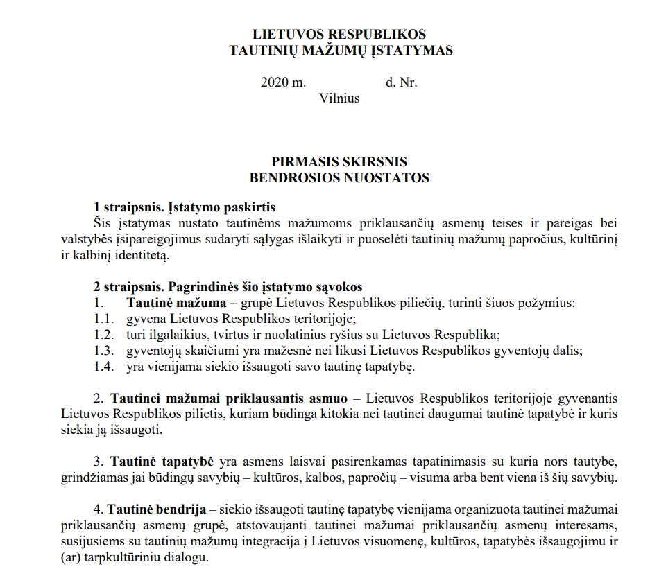 Tikrasis „aprengtas“ bet kol kas į stalčių padėtas  Tautinių mažumų įstatymo projektas parengta E. Dobrovolskos | Alkas.lt nuotr.