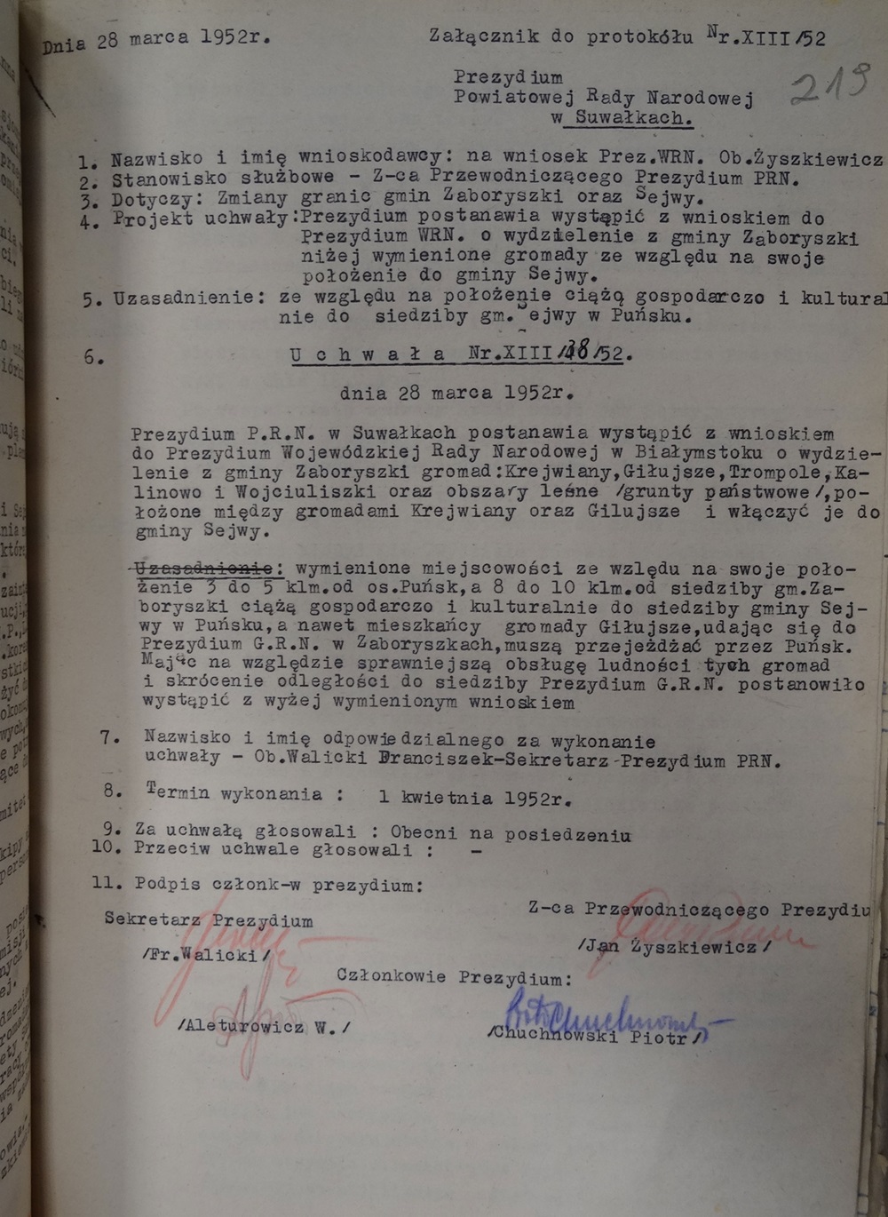 Suvalkų apskrities liaudies tarybos prezidiumo 1952 m. kovo 28 d. priimtas nutarimas dėl kai kurių kaimų prijungimo prie Seivų (Punsko) valsčiaus | punskas.pl nuotr.