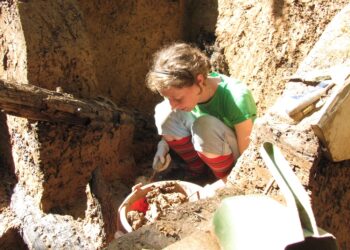 Aistė Petrauskienė. Partizanų bunkerio Daugėliškių miške (Raseinių r.) tyrimų akimirka, 2010 m. | G. Petrausko nuotr.