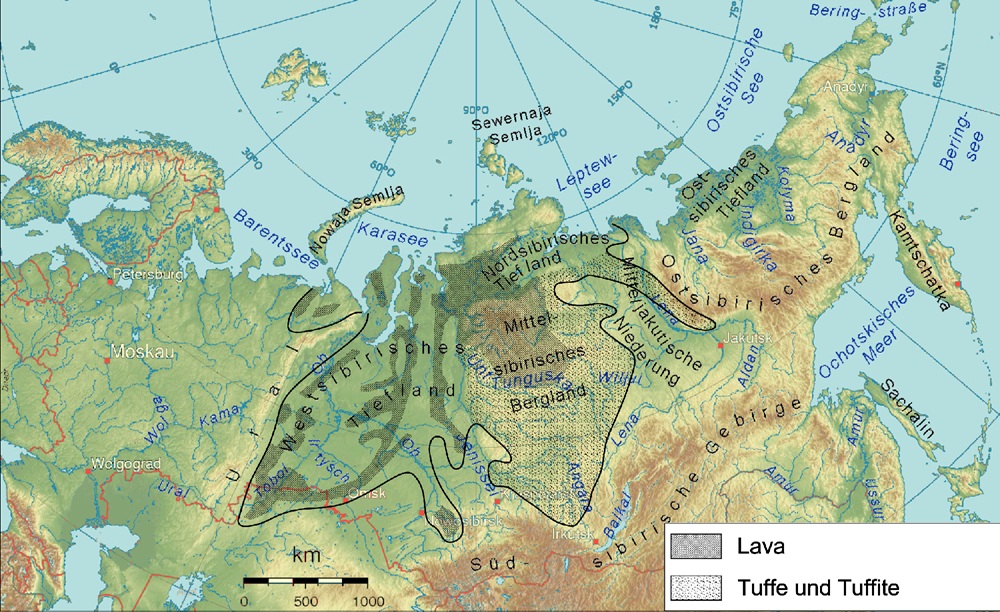 Sibiro trapų – vienos didžiausių Žemės istorijoje vulkaninių provincijų – geografinė aprėptis