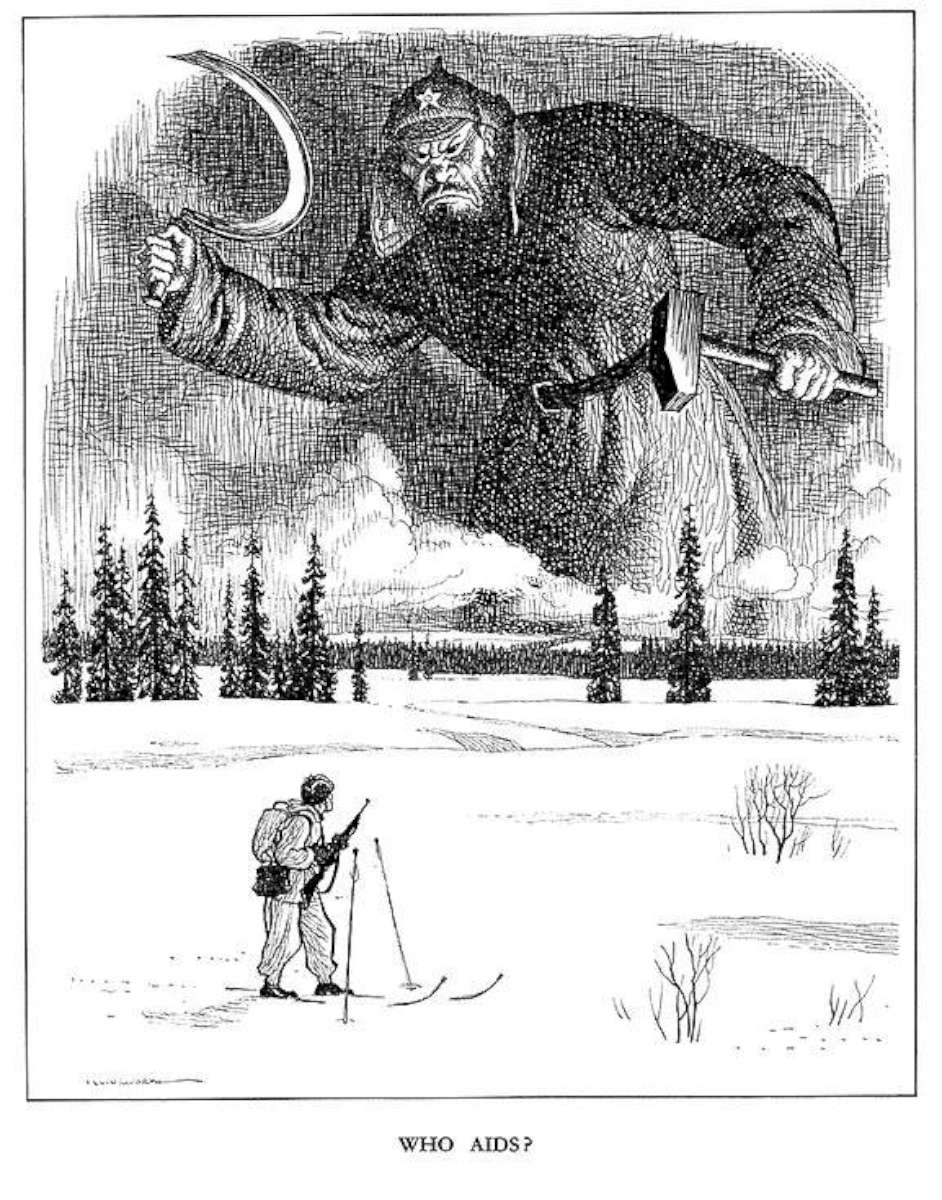 „Kas padės?“, karikatūra britų žurnale „Punch“, skirta paremti Suomiją prieš sovietų agresiją, 1940 m.
