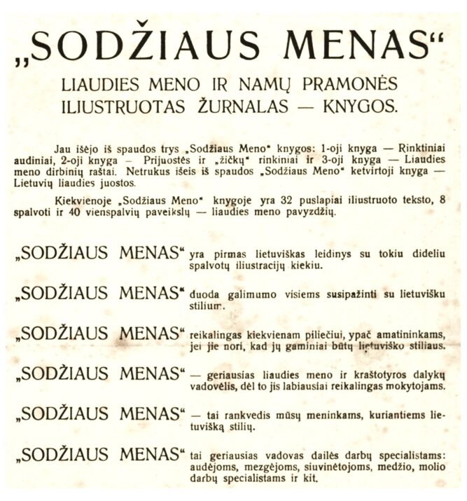 8 pav. „Sodžiaus meno“ leidinių reklamos fragmentas, 1932 m. 