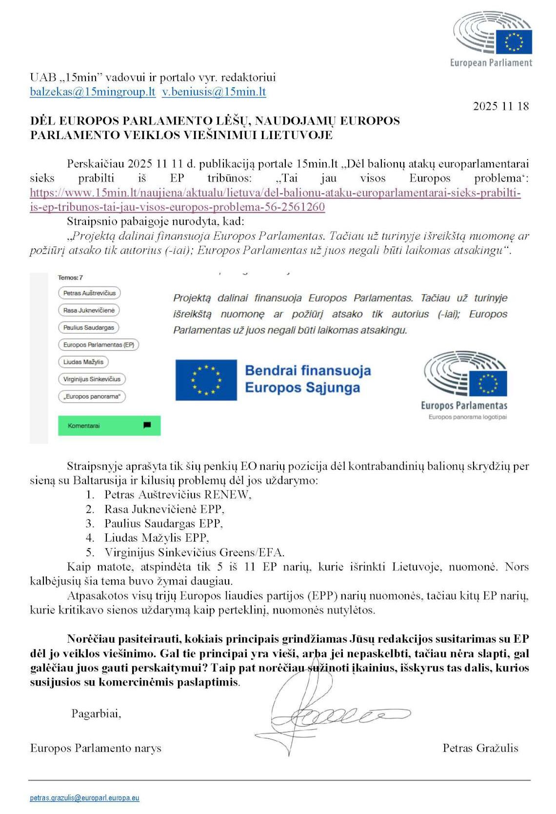 Petro Gražulio laiškas 15.min.lt vadovybei