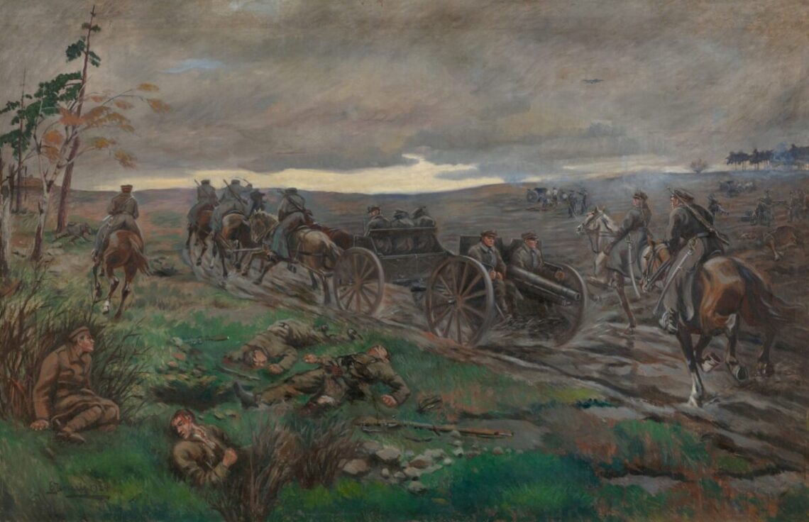 Vytauto Didžiojo karo muziejaus rinkinių vertybė – Emilio Jenerio 1924 m. nutapytas paveikslas „Artilerijos mūšis ties Širvintais XI. 1920 m“ (160×270 cm)