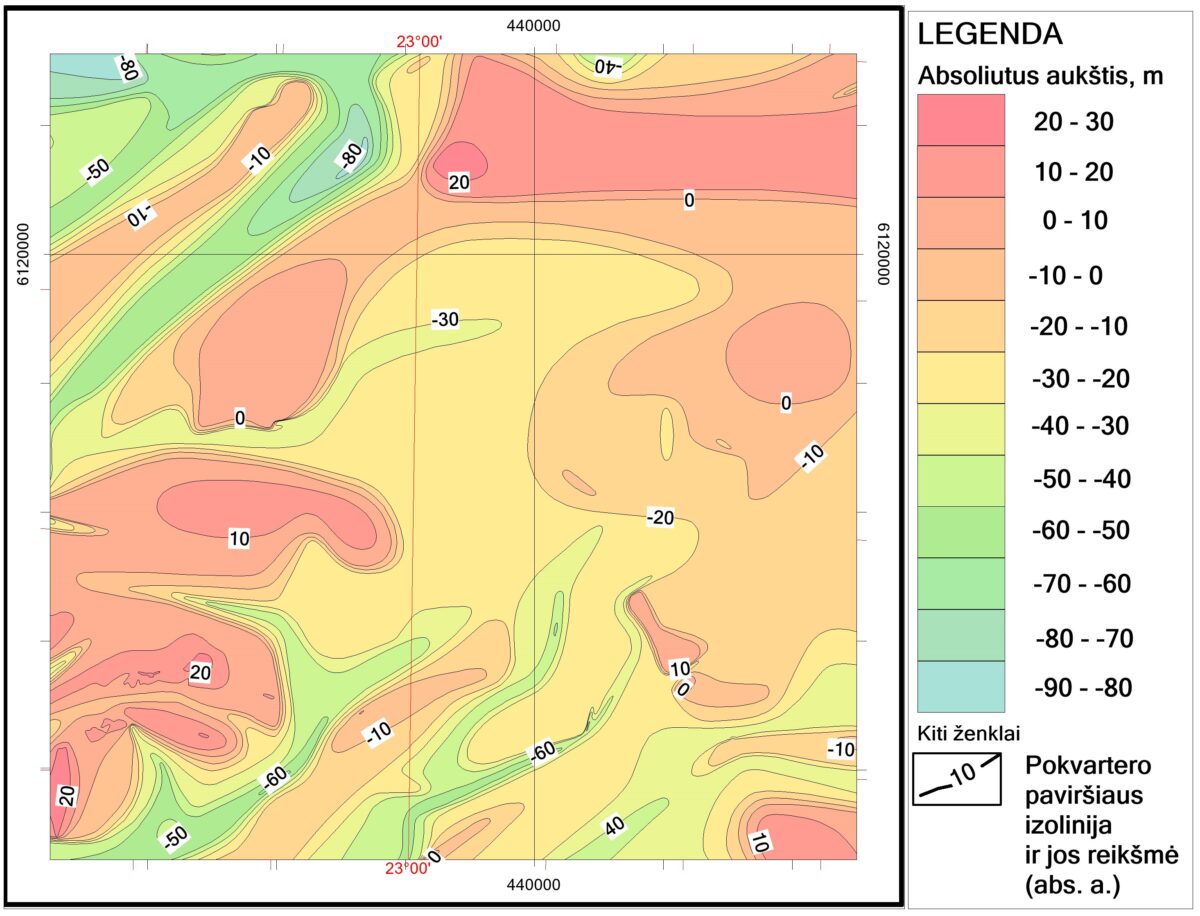3 pav. Gelgaudiškio ploto pokvartero paviršiaus žemėlapis M 1:200 000 (J. Bitinas, 2025)