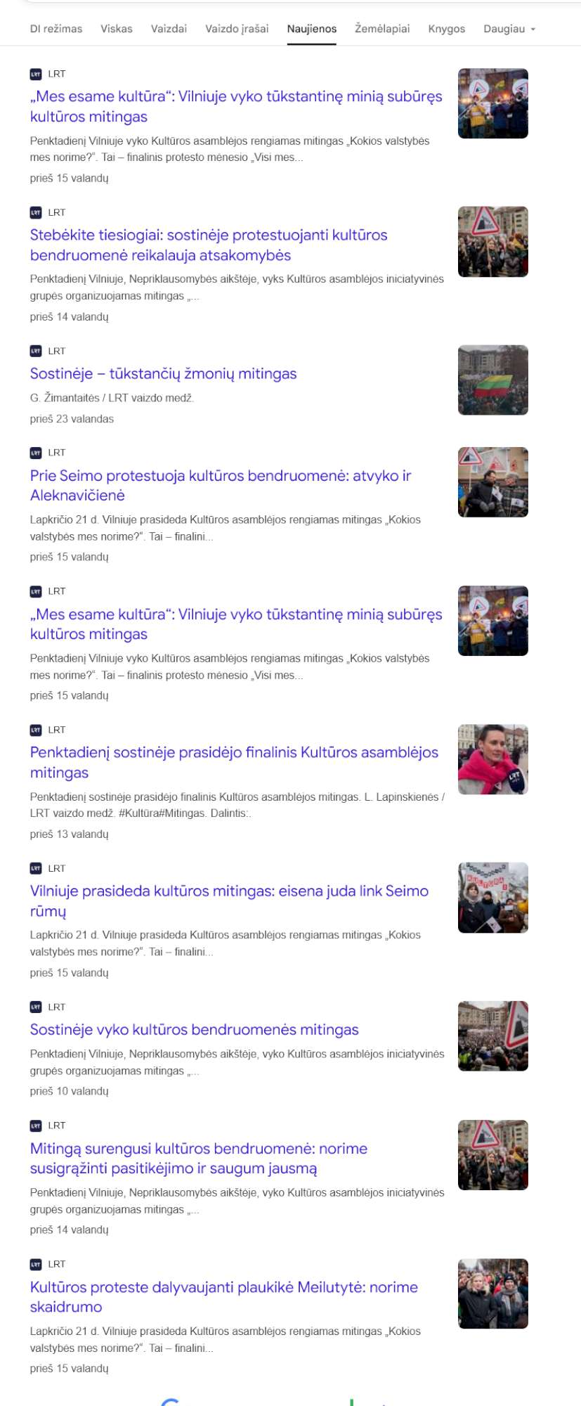 Labai uoliai LRT nušviesdtas „kultūrininkų“ 2025-11-21 d. mitingas 