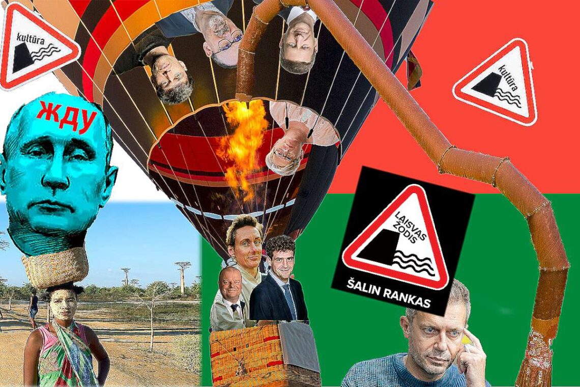 „Politinės oreivystės baliono raganų, vilkų ir piratų satyrinis koliažas