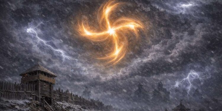 Švytintis kryžius virsta sūkuriu virš pilies – 1329 m. kronikos vizijos interpretacija