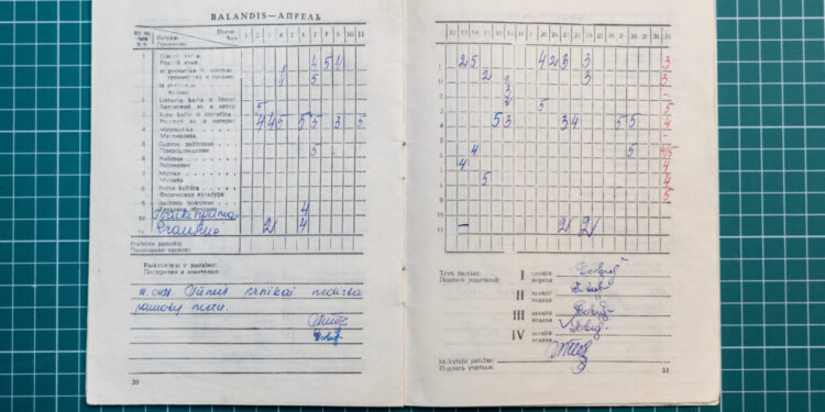 Vilniaus 43-osios vidurinės mokyklos pirmoko Dariaus Gerbutavičiaus pažymių knygelė | lrs.lt nuotr.