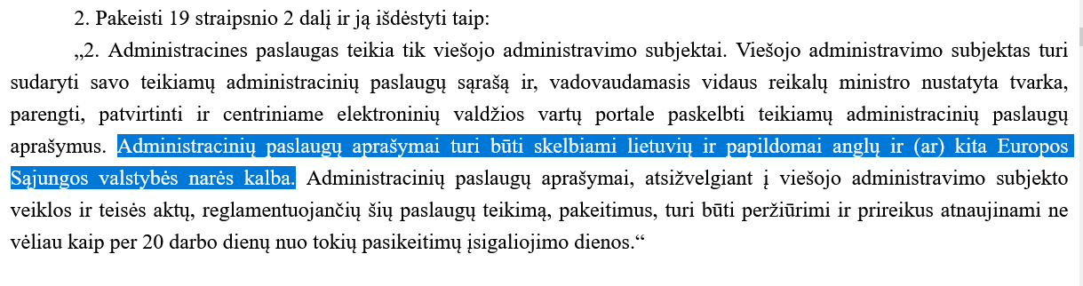 Viešojo administravimo įstatymo pataisa