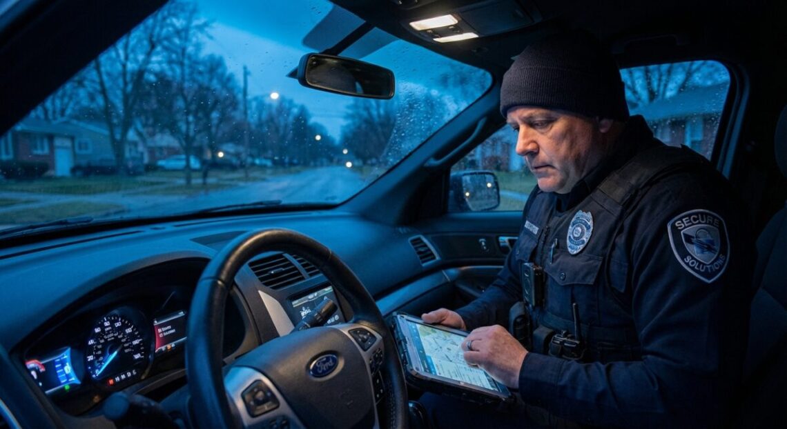 Apsaugos tarnybos darbuotojas automobilyje