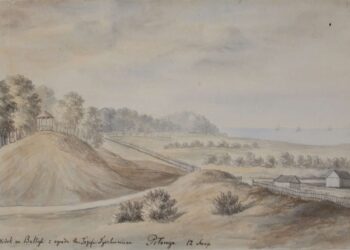 Napoleono Ordos Palangos vaizdas akvarelėje, kurios kitoje pusėje – Silvestro Valiūno eilės