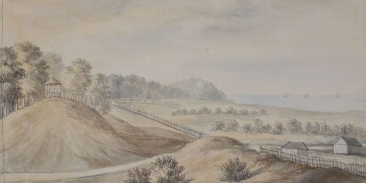 Napoleono Ordos Palangos vaizdas akvarelėje, kurios kitoje pusėje – Silvestro Valiūno eilės