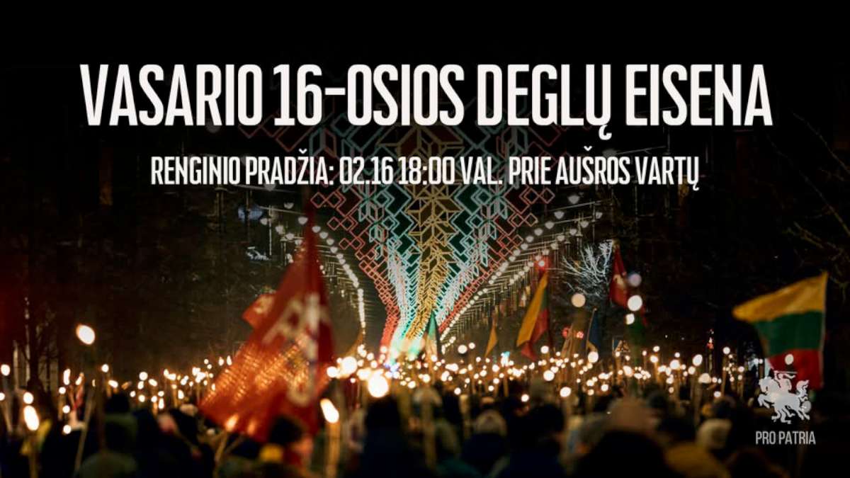 Vasario 16-osios deglų eisenos plakatas