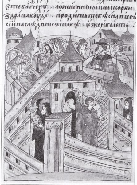 Didžiosios kunigaikštienės Sofijos Vytautaitės sūnaus Vasilijaus gimimas. XVI a. antrosios pusės miniatiūra