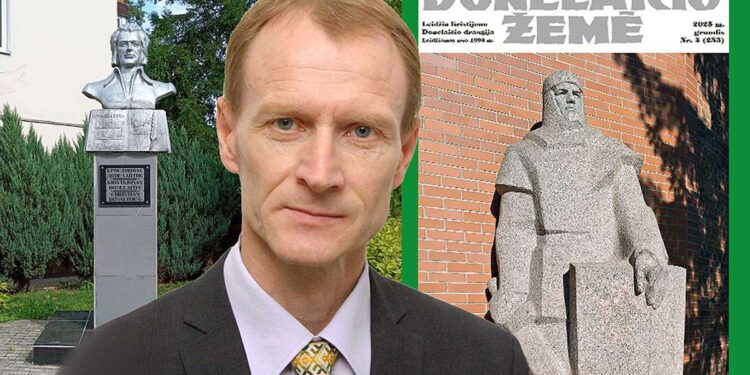 Gintaras Skamaročius ir paminklas Kristijonui Donelaičiui Gumbinėje