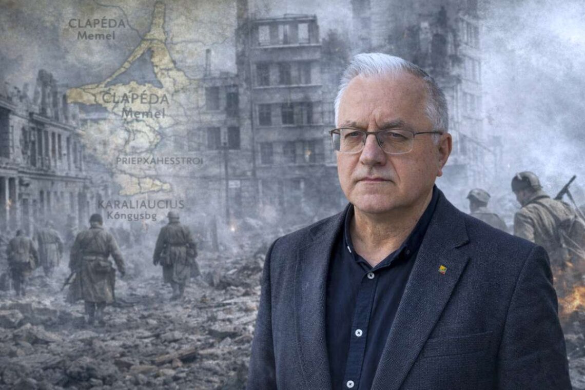 Jonas Vaiškūnas sugriauto Karaliaučiaus fone