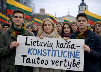 Jaunimas laiko plakatą: Lietuvių kalba – Konstitucinė vertybė