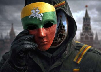 Patriotas tautine kauke dengiantis Kremliaus vaizdą