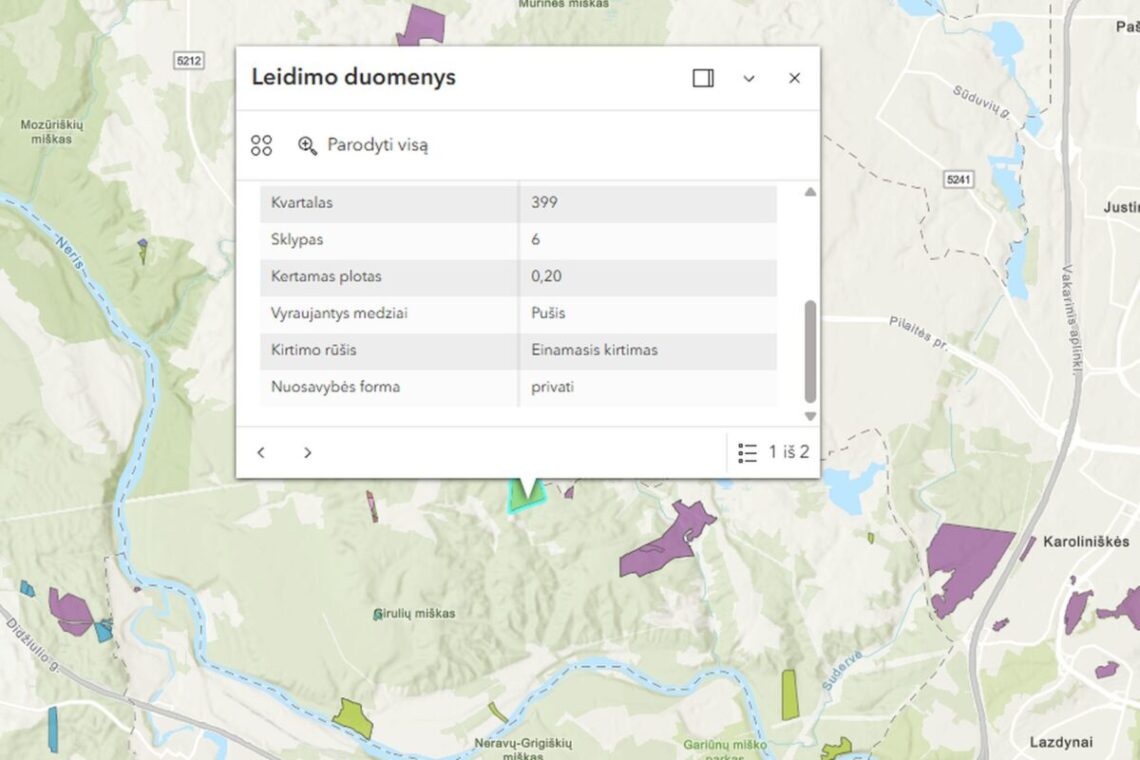 Pristatomas kasdien atnaujinamas Leidimų kirsti mišką žemėlapis